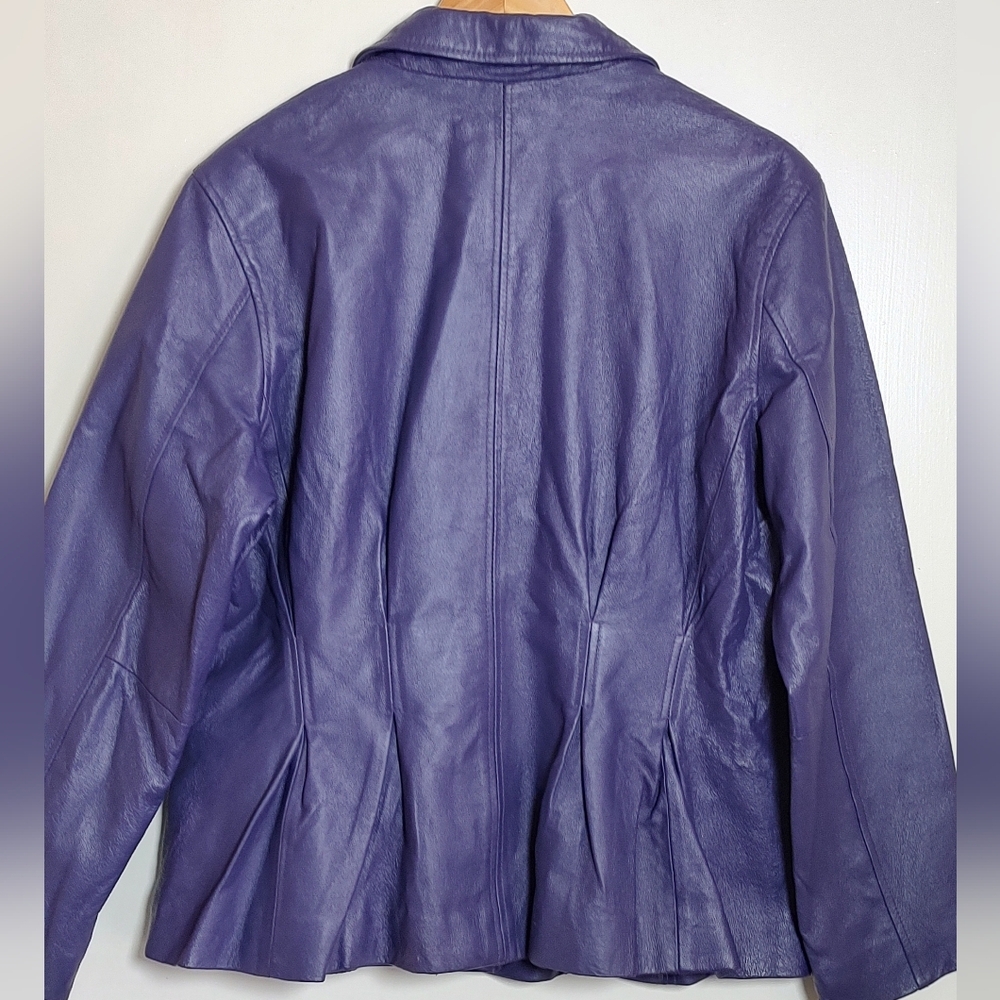 Vintage Tower Hill Women's Purple Leather Jacket Skirt Suit - Picture 5 of 11